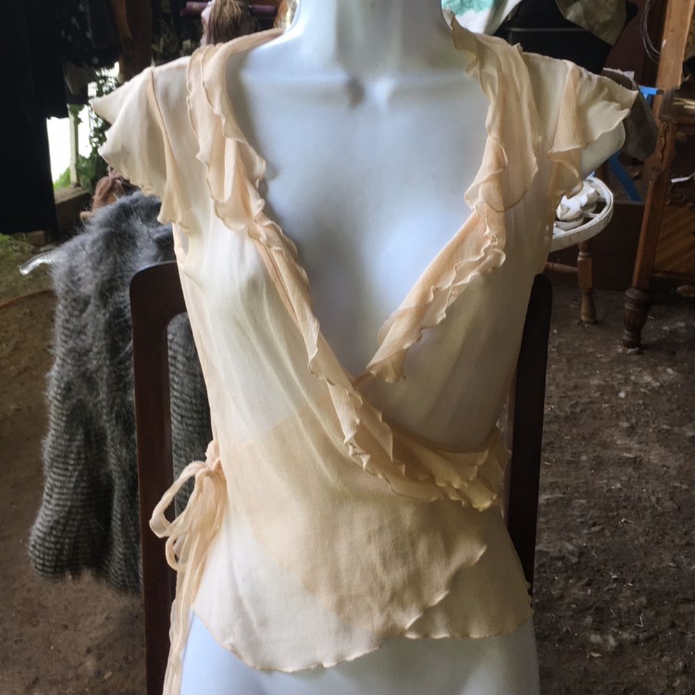 silk Chiffon Flutter Sleeve Ruffled Wrap Top